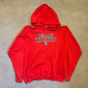 VTG Brain Washed Romans 12:2 Religious Graphic Hoodie Red Large Jesus Bible